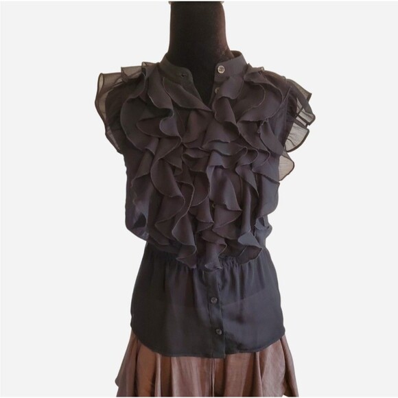 Unbranded Tops - Unbranded Sheer Black Ruffle Front Top Goth Y2k Office Siren Whimsigoth Size XS